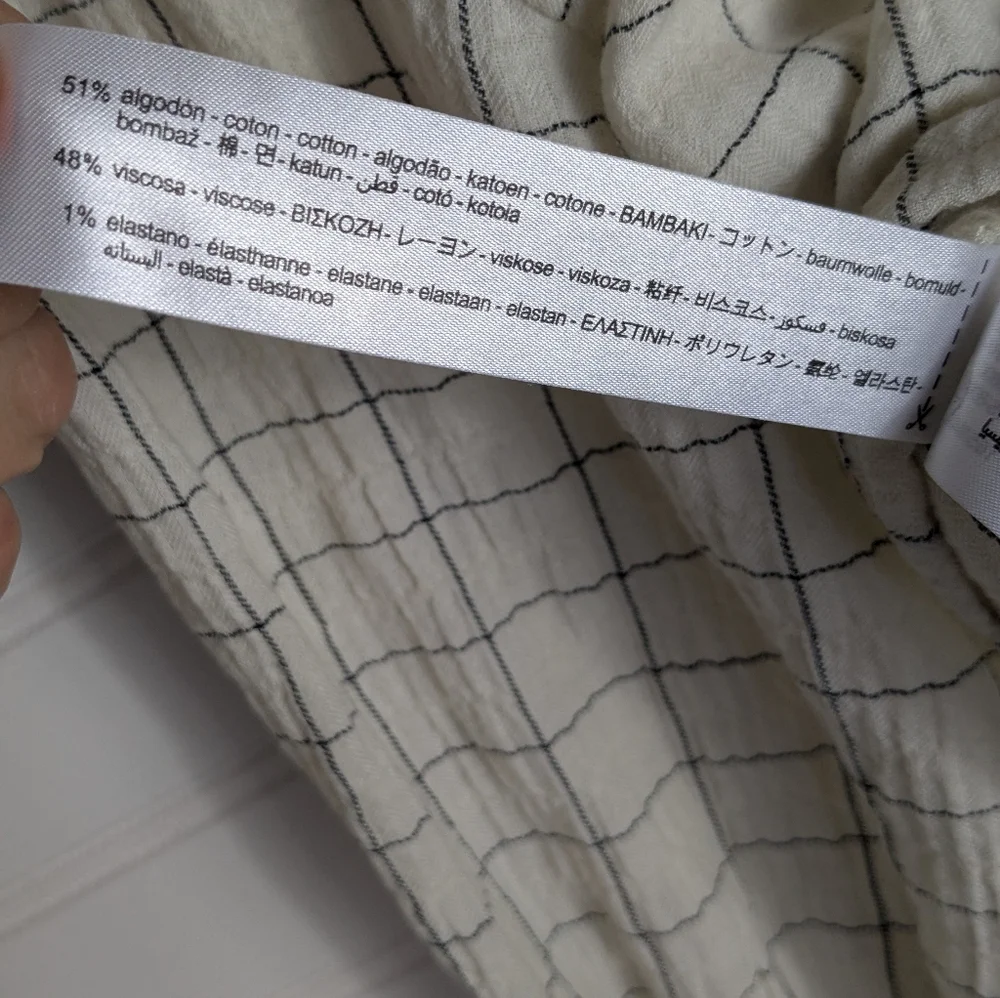 Zara S Cropped Ivory Windowpane Faux Wrap Collared  long Sleeve Blouse - Picture 7 of 7